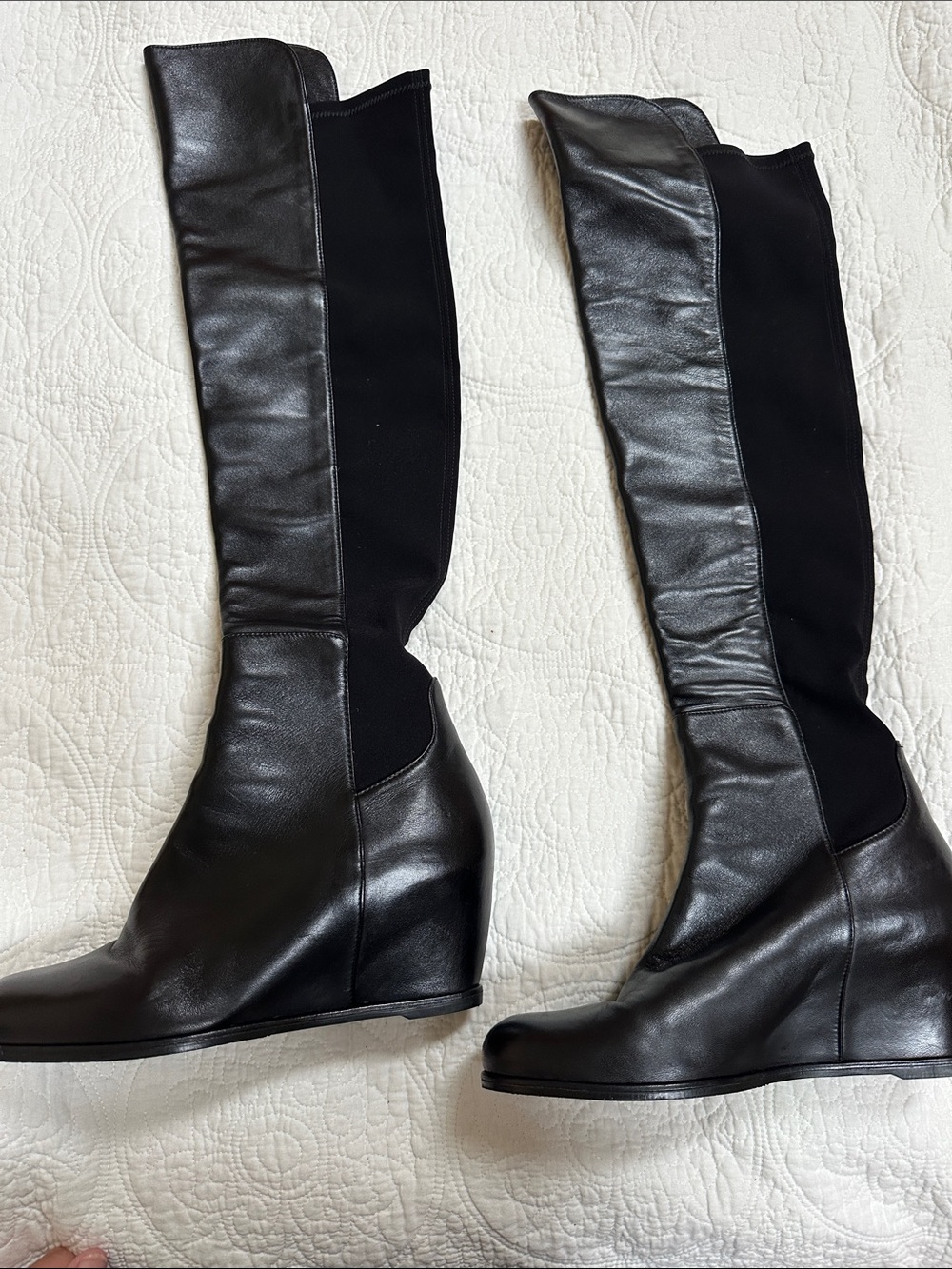 Stuart Weitzman Black Leather Over-the-Knee Wedge Boots